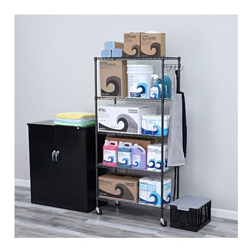 Alera 5-Shelf Wire Shelving Kit with Casters and Shelf Liners, 48w X 18d X 72h, Black Anthracite