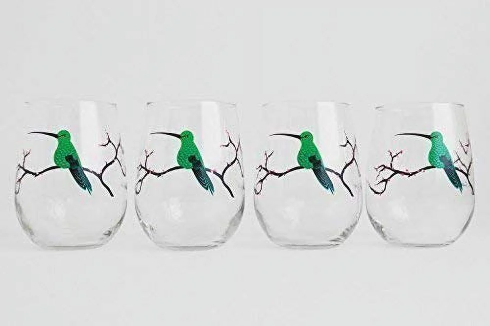 Hummingbird Glassware, Hummingbird Glasses - Set Of 4 Stemless Hummingbird Glasses, Painted Glasses