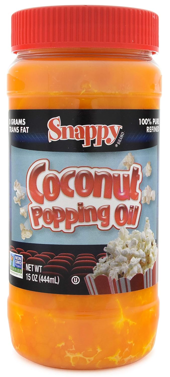 Snappy Pure Colored Coconut Popping Oil, 15 oz, Buttery Flavored Theater Popcorn Salt, 19 oz