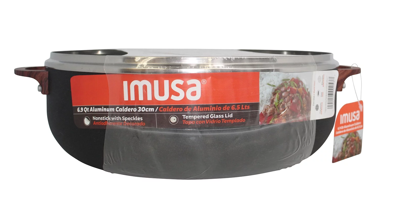 Imusa 6.9QT Black Stone Aluminum Nonstick Caldero (Dutch Oven) with Wood Look Handles & Knob