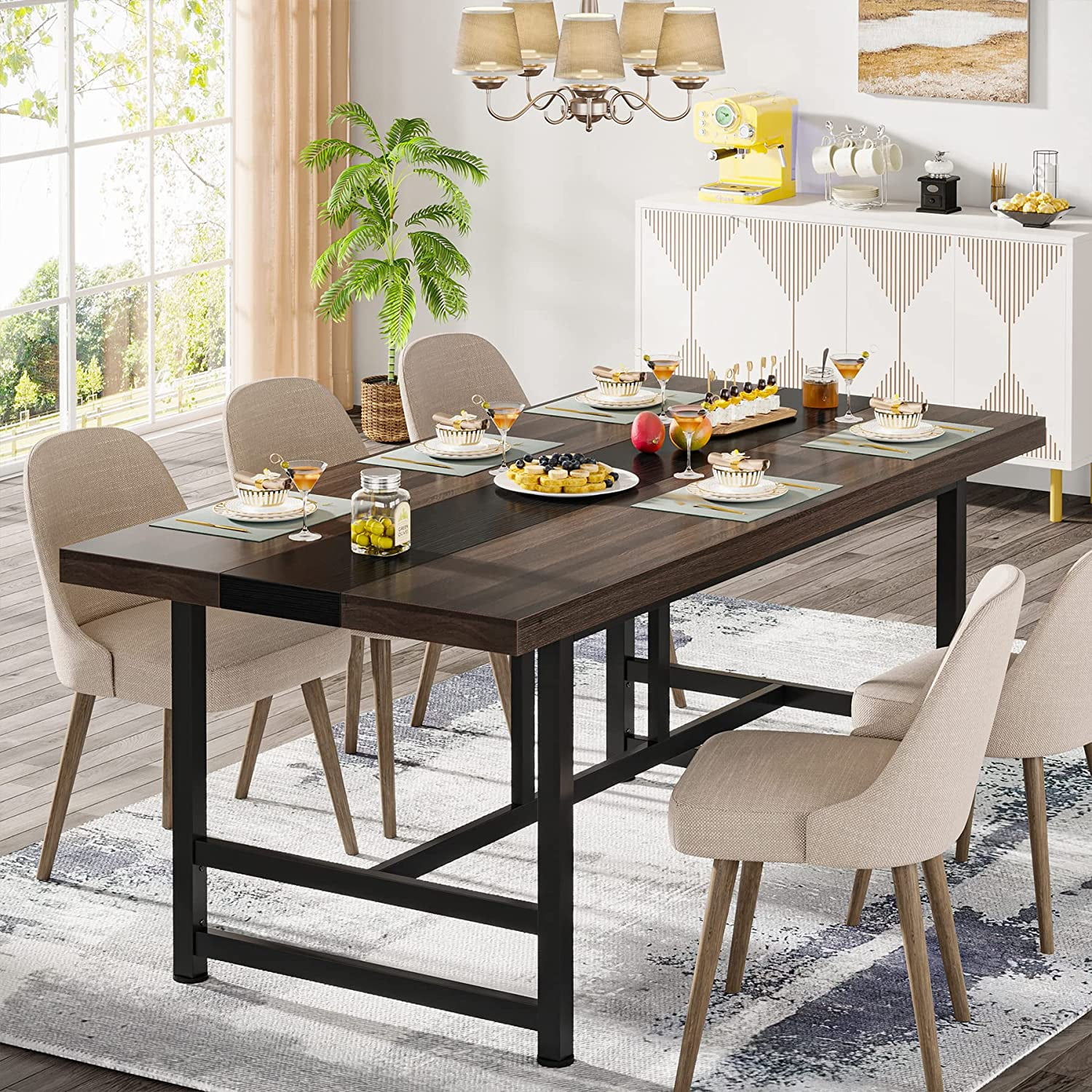 Tribesigns 70” Dining Table: Large Rectangular Wood Kitchen Table for Families and Parties – Seats 6-8
