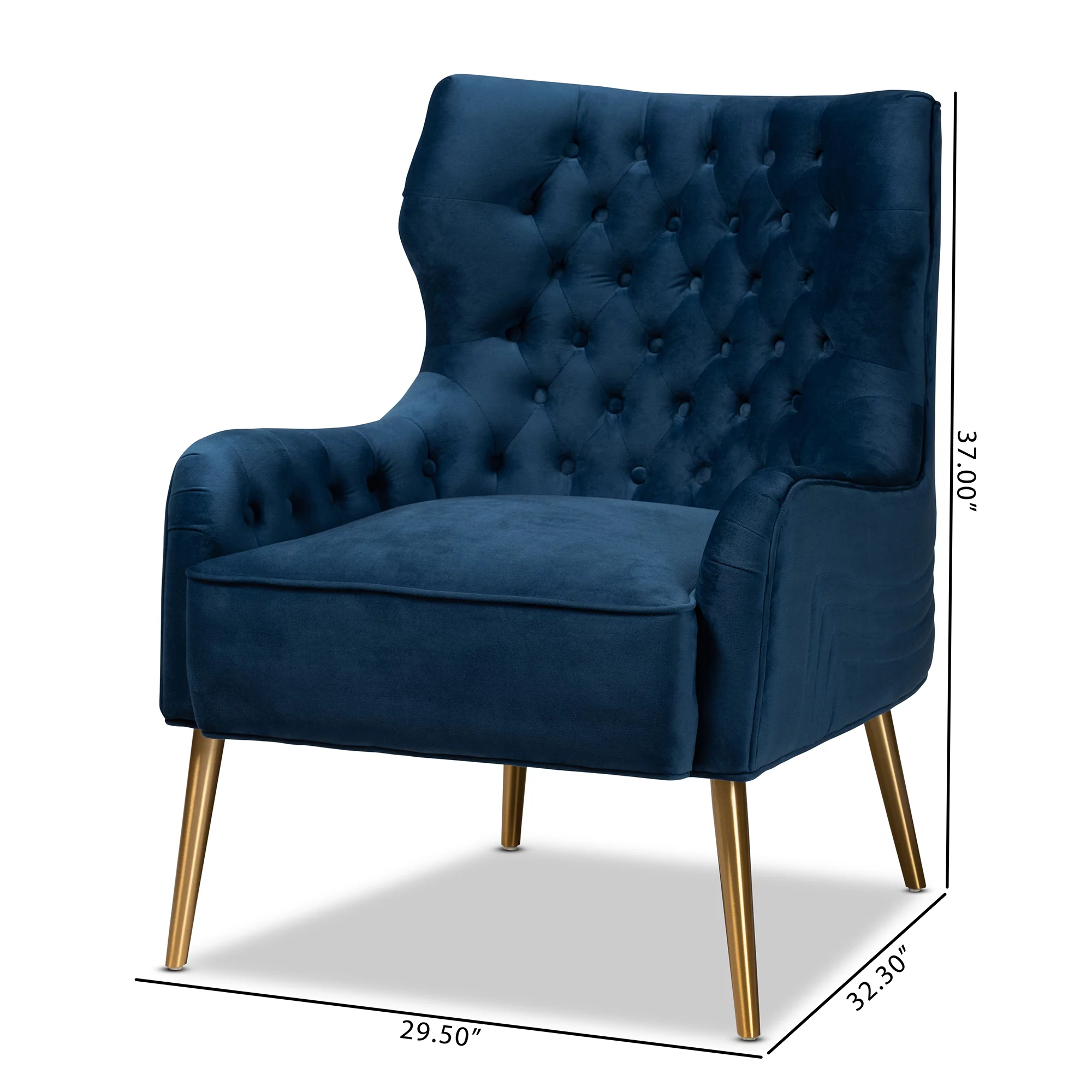 Baxton Studio Nelson Wingback Chair, Navy Blue and Gold