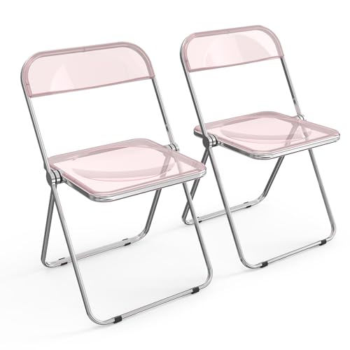VINGLI Acrylic Folding Chairs 2 Pack, Clear Chair Foldable and Stackable, Plastic Panel & Metal Chrome Frame, Weight Capacity 350 lbs, Transparent