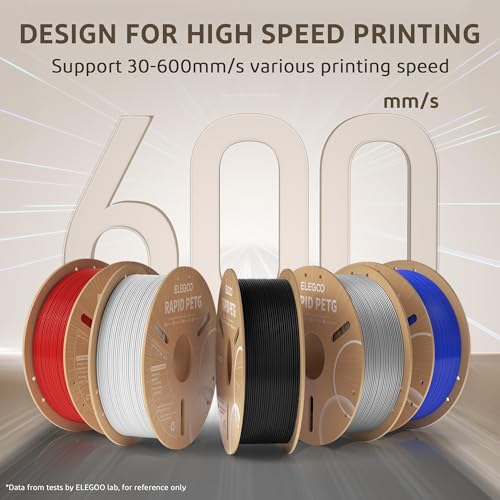 ELEGOO Rapid PETG Filament 1.75mm Bundle 4KG, High Speed 30-600mm/s 3D Printer Filament Accuracy +/- 0.02 mm, 1kg Cardboard Spool(2.2lbs) Fits for Most FDM 3D Printers(Blue,Green,Orange,Yellow)
