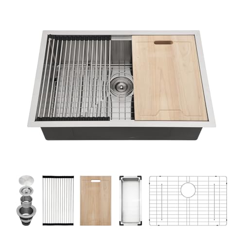 Kichae 12“ Deep Laundry Sink Undermount - 24 Inch Black Undermount Utility Sink Stainless Steel Single Bowl Under Counter Handmade Laundry Utility Room Basin