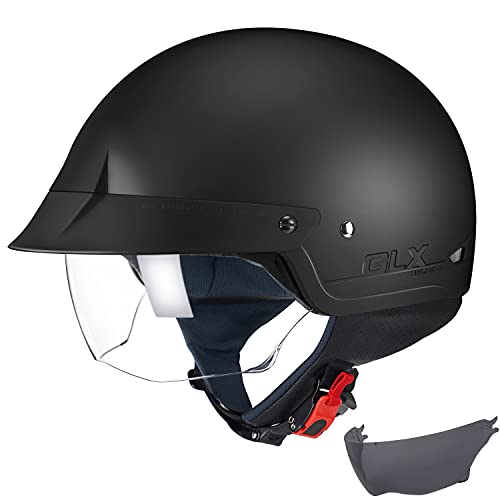GLX M14 Open Face Motorcycle Helmet - Matte Black, Large - DOT Approved