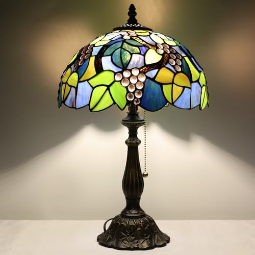 Tiffany Table Lamp Stained Glass Lamp 12X12X19 Inch Antique Reading Light (Sea Blue Pear)