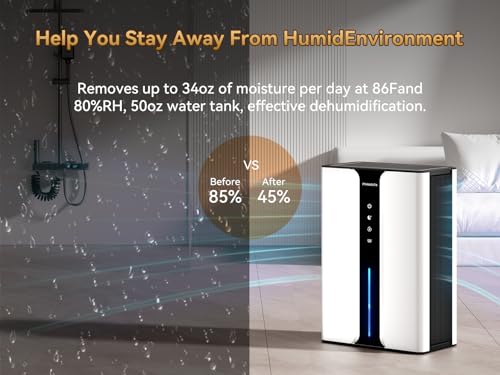 95oz Home Dehumidifier, (950 sq.ft) Quiet dehumidifier for Bedroom Bathroom with Drain Hose, with Air Reusable Filter Indoor deshumidificador for Basement RV Closet