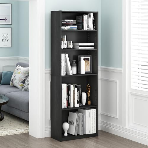 FURINNO JAYA Simply Home 5-Shelf Bookcase, 5-Tier, Black
