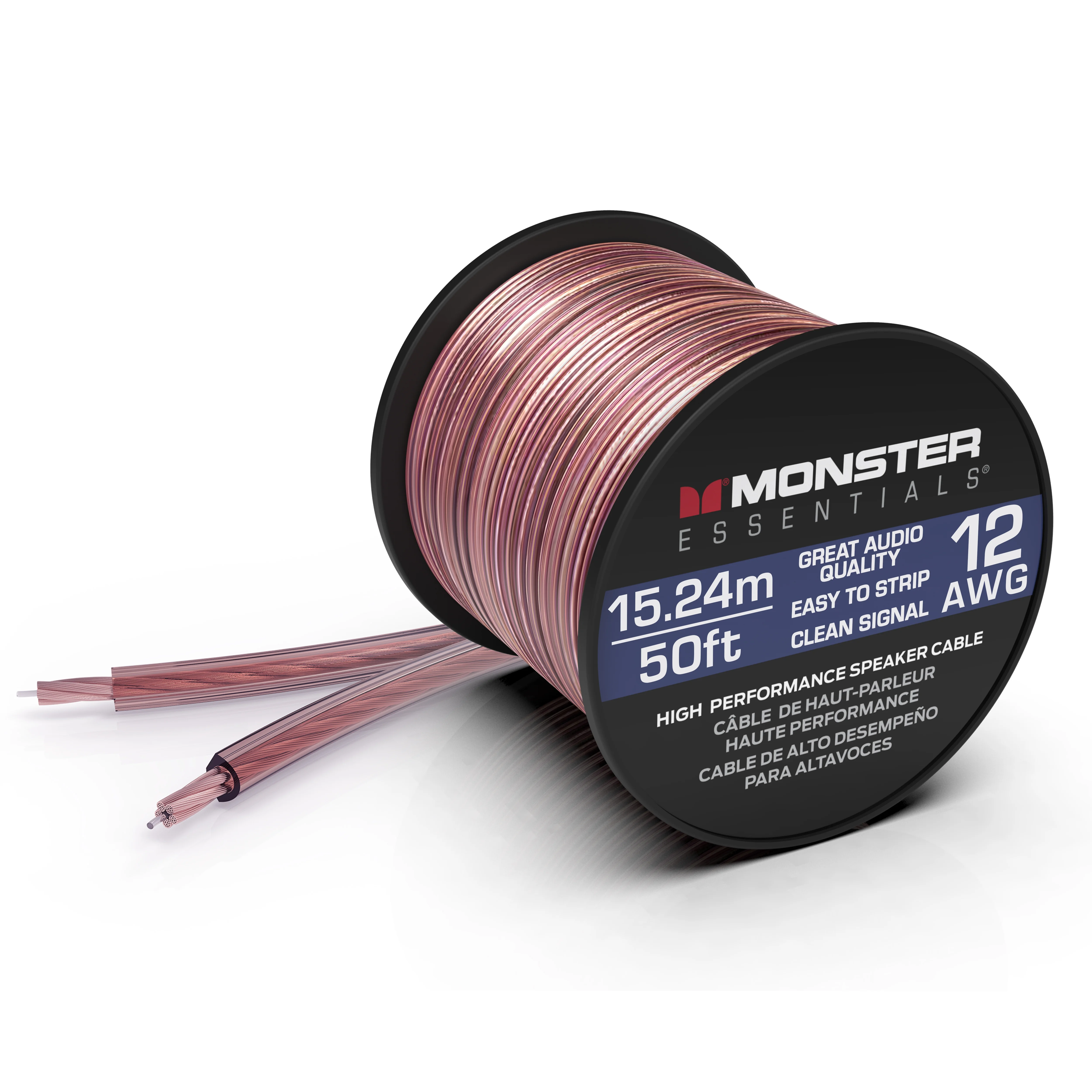 Monster Essentials High Performance Speaker Wire 12 Gauge Copper Clad Aluminum (CCA) Speaker Cable 50 FT Spool – Ideal Home Cinema Speaker Wire Cable and Car Audio Speaker Cables/Speaker Wires
