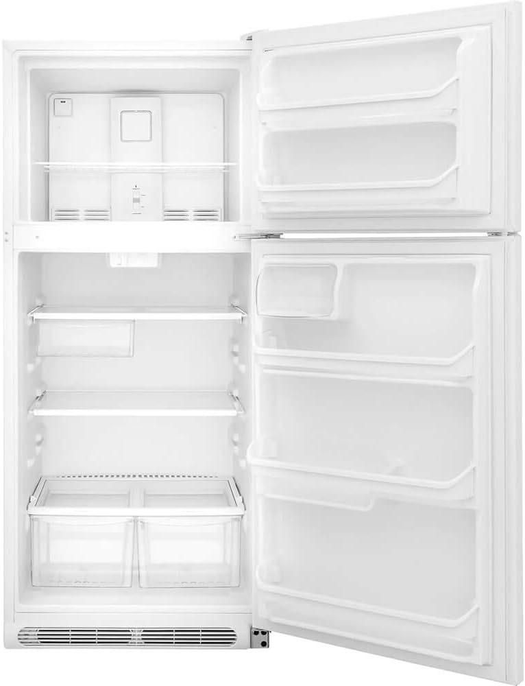 Frigidaire FFTR2021TW 30 Inch Freestanding Top Freezer Refrigerator with 20.4 cu. ft. Total Capacity, 2 Glass Shelves, 5.1 cu. ft. Freezer Capacity, Right Hinge with Reversible Doors,Hinge in White