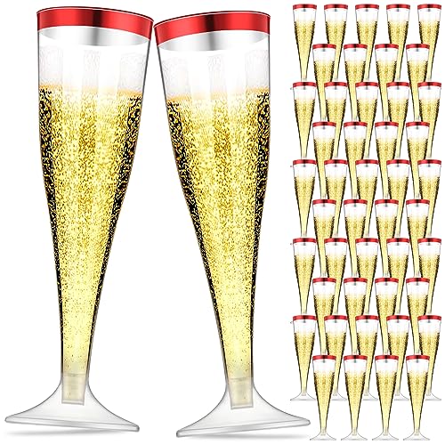 Zubebe 100 Pcs Plastic Champagne Flutes 4.5oz Classic Champagne Clear Plastic Cups Wedding Party Toasting Cocktail Cups Bulk Home Toasting Drinking Party(Blue)