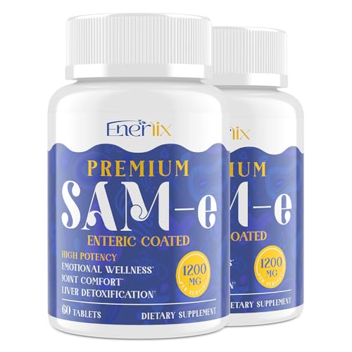 1200 MG SAM e Supplement for Brain, Mood, Joint, and Liver, High Absorption SAM-e (S-Adenosyl-L-Methionine) with CoQ10, 5-HTP, Enteric Coated 120 Tablets, Vegan
