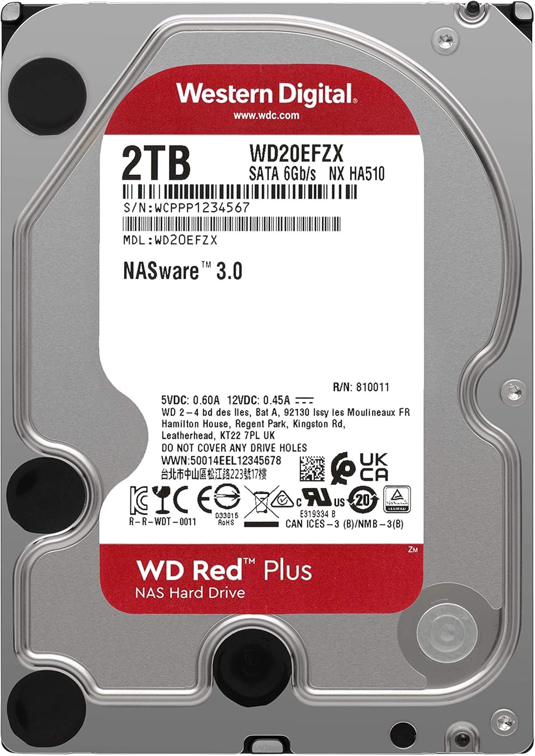 Western Digital 12TB WD Red Plus NAS Internal Hard Drive HDD - 7200 RPM, SATA 6 GB/s, CMR, 512 MB Cache, 3.5 - WD120EFBX