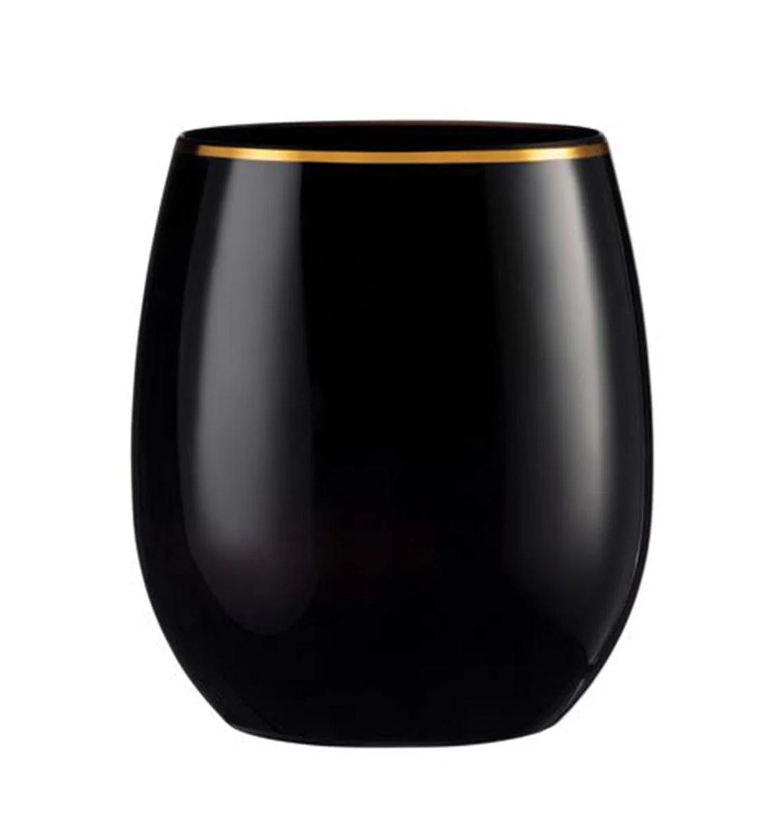 VEZEE Stemless Plastic Wine Goblet 12 oz Black / Gold Rim Pack of 12