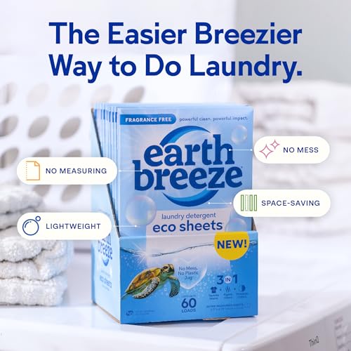 Earth Breeze Laundry Detergent Sheets Fresh Scent - 60 Loads No Plastic Jug Concentrated Laundry Detergent 30 Sheets