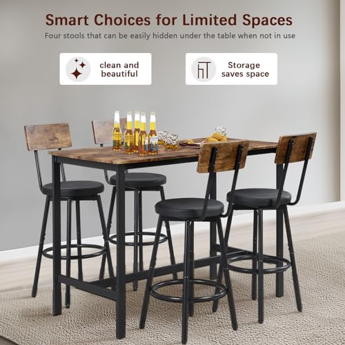 Tatub Bar Table with Stools Set of 2, Industrial 3 Piece Counter Height Small Dining Sofa Table and Chairs Set of 2, Brown