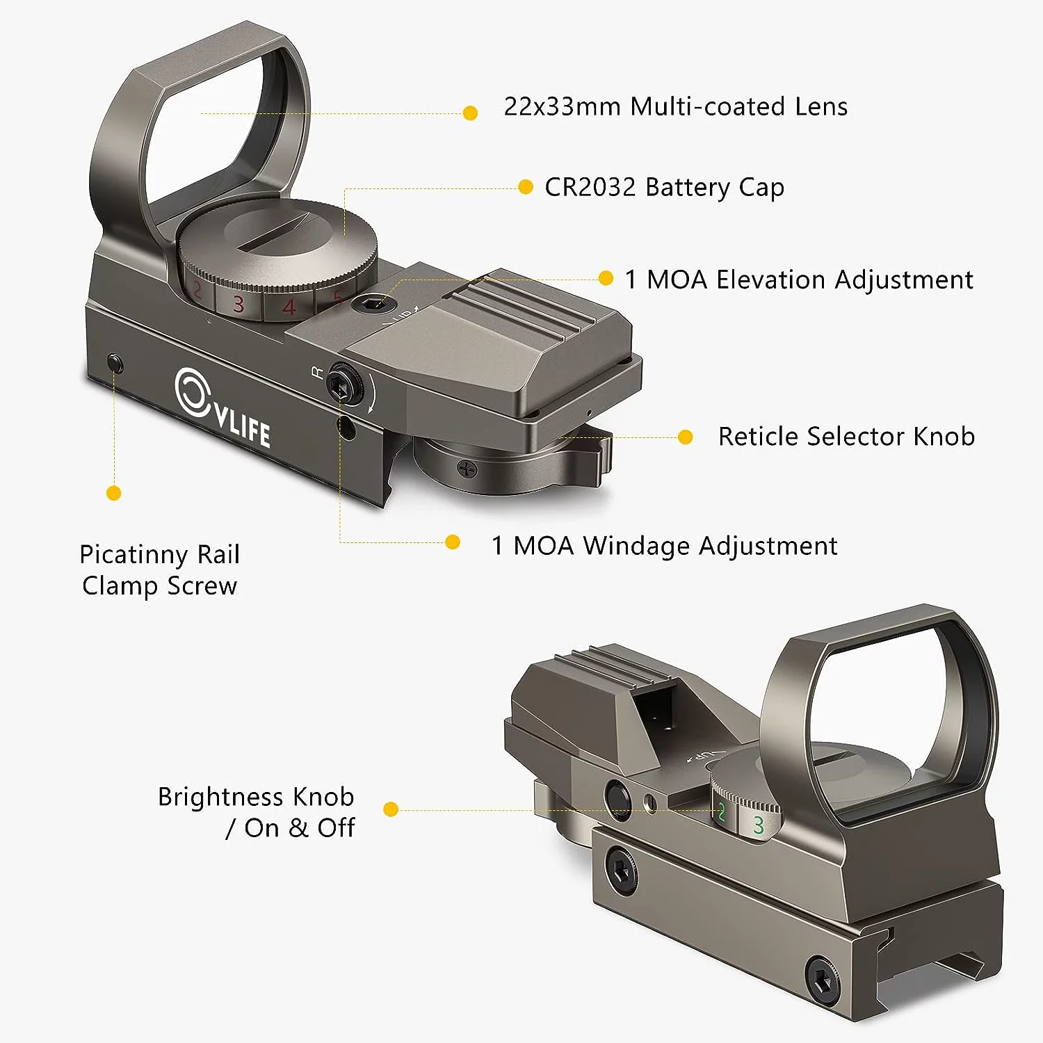 CVLIFE 1X22X33 Red Green Dot Sight with 20mm Rail
