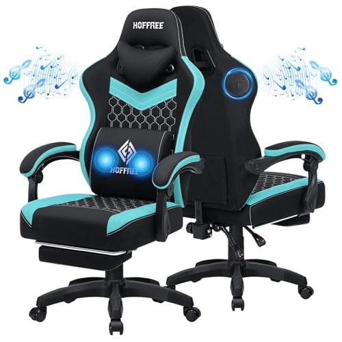 HOFFREE Gaming Chair Computer Chair with Pocket Spring Cushion Massage Game Chair with Footrest Leather Ergonomic High Back Computer Gaming Chairs for Adults Adjustable Swivel Gamer Chair Black