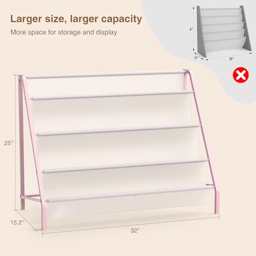 High-Transparent 4 Tier Kids Bookshelf, Sturdy Metal Large Size Book Rack Storage for Kids - Toddler Book Shelf Display for Nurasery, Kids Room, Deep Size Bookshelf Hold More Books