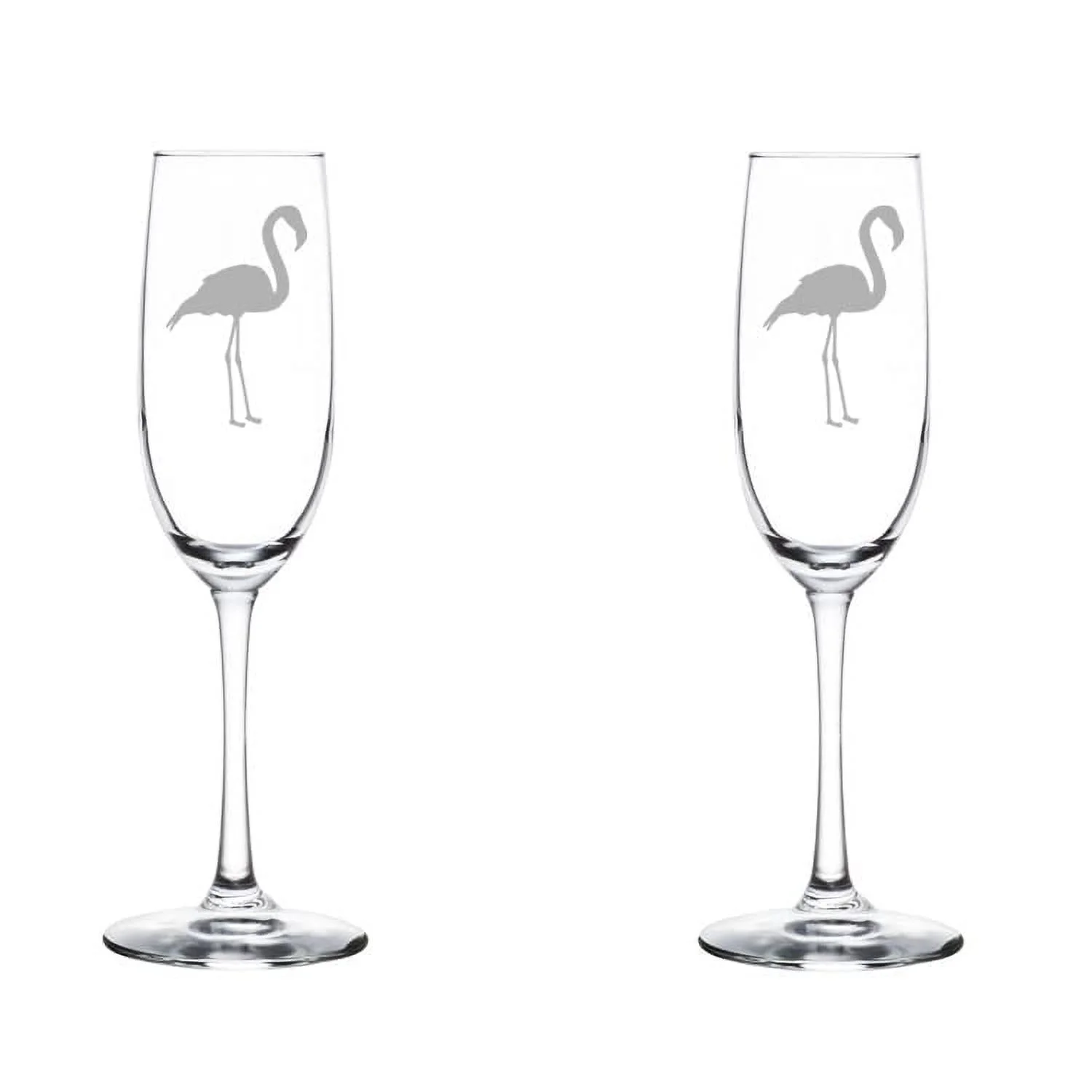 Set of 2 Glass Champagne Flutes Sparkling Wine Glasses Flamingo (8 oz Stemmed)