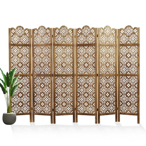 68.9Inch Folding Room Divider, 4 Panels Wood Carved Privacy Screens - Ideal Decorative Partition for Home, Office, Restaurant, Bedroom (Dark Brown)