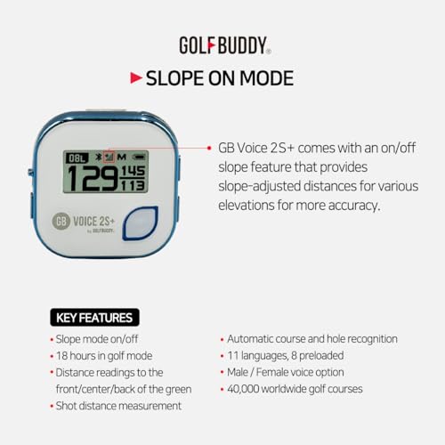 GOLFBUDDY Voice 2S+ Talking GPS Rangefinder, Clip on Hat Golf Navigation, Slope Mode on/Off, 18 Hours Battery Life, Shot Distance Measurement, Preloaded with 40,000 Courses Worldwide (Black)
