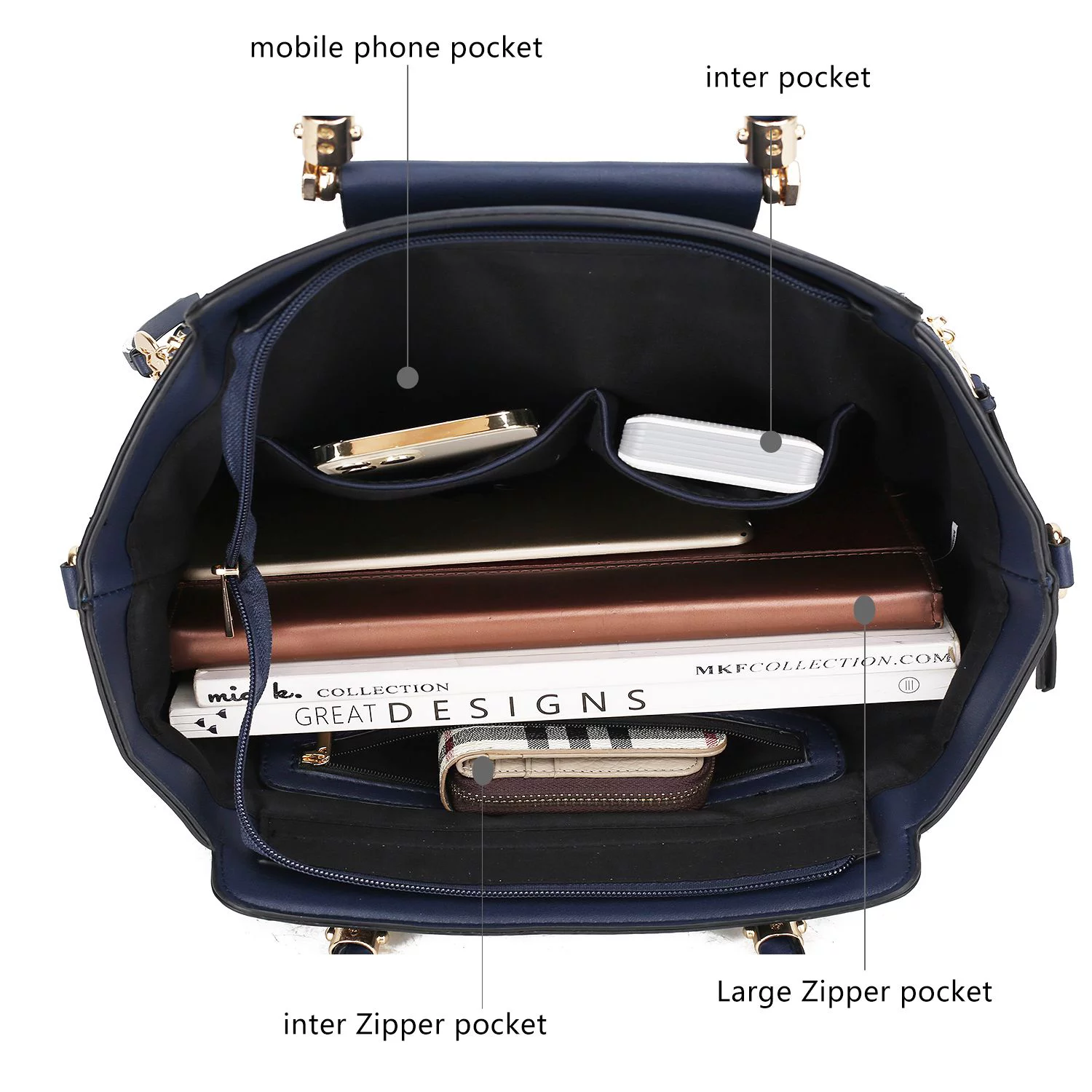 MKF Collection Eliana Women's Vegan Leather Tote Bag & Wallet 2-Piece Set by Mia K. - Navy