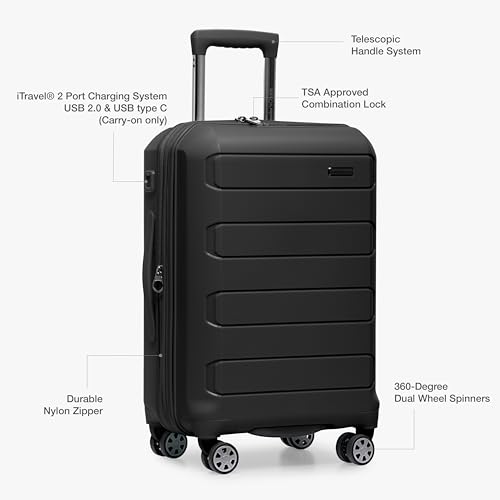 Traveler's Choice Pagosa Indestructible Hardshell Expandable Spinner Luggage, Black, 22