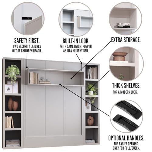 Oakland Living Easy-Lift Queen Murphy Wall Bed in Brown Wood Grain with Two Bookshelves