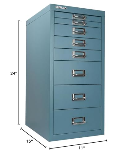 Bisley 10-Drawer Steel MultiDrawer Cabinet - Black, Chrome Pull Handles with Label Holders, Powder-Coated Steel, Removable Drawers, Fits Under Most Desks, Labels Included