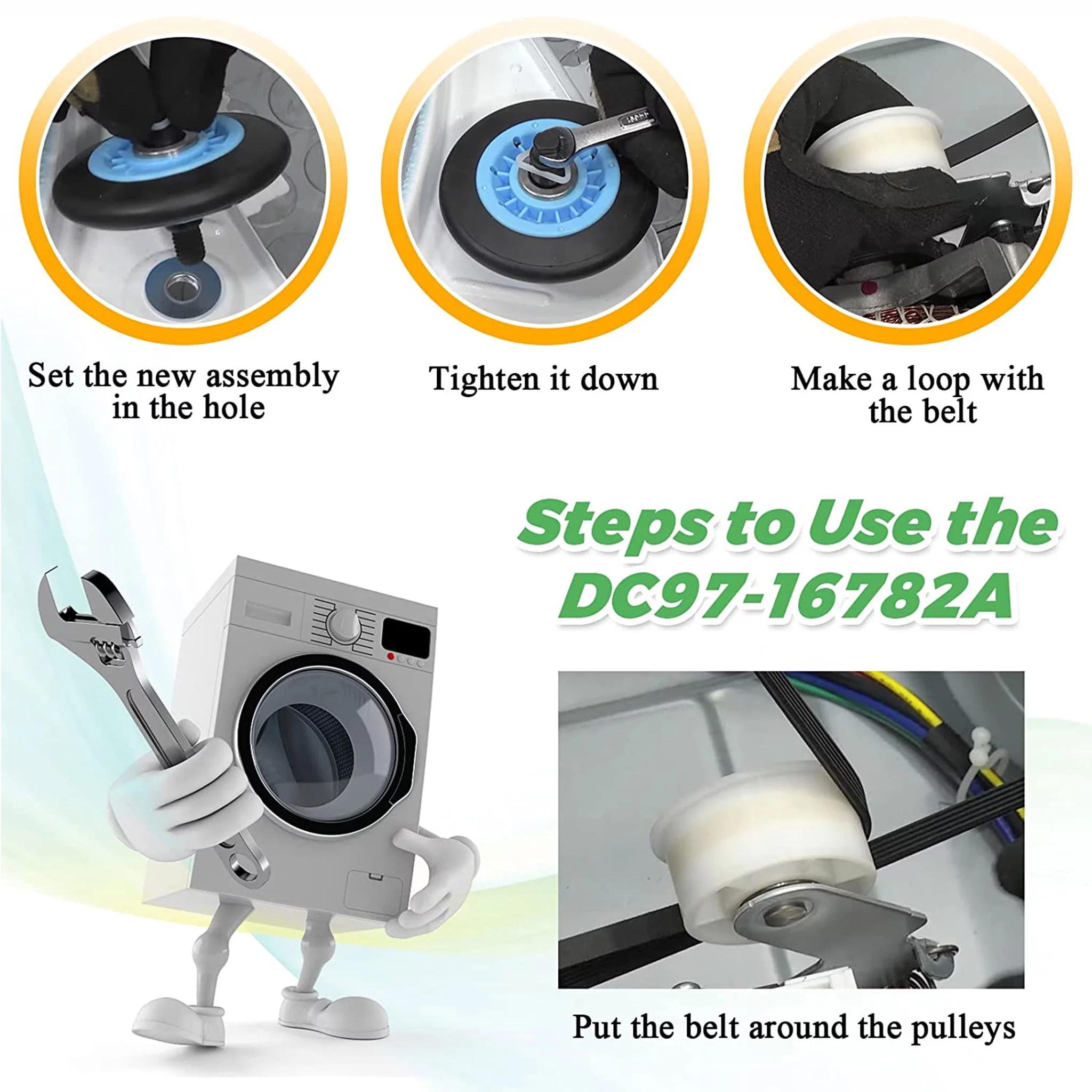 Beaquicy DC97-16782A Dryer Repair Kit Drum Roller Belt 6602-00165 DC93-00634A Idler Pulley