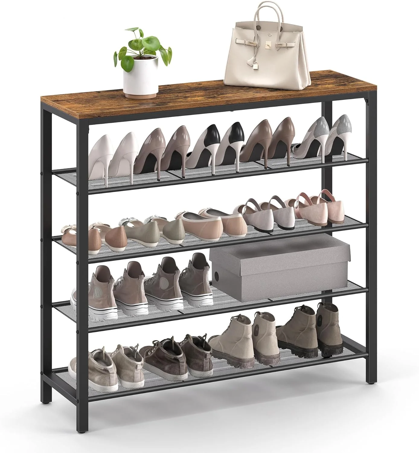 VASAGLE Shoe Rack, 5-Tier Shoe Storage Organizer for Entryway, Hallway, Closet - Industrial Rustic Brown and Black