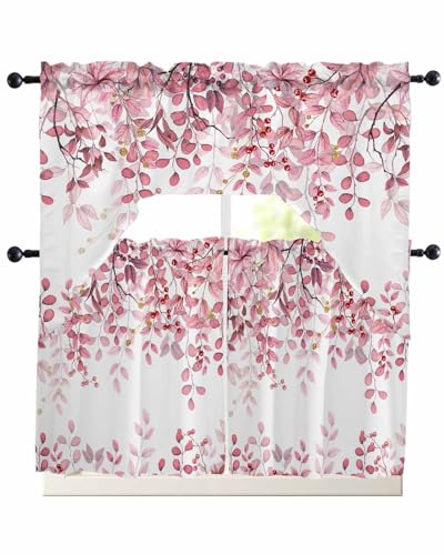 Turquoise Blue Eucalyptus Leaves Valance for Windows Berry Branch Plant Curtains Valances Spring Short Curtains Rod Pocket Window Treatment for Kitchen Living Room Bedroom Bathroom Decor 1 Panel 42x12