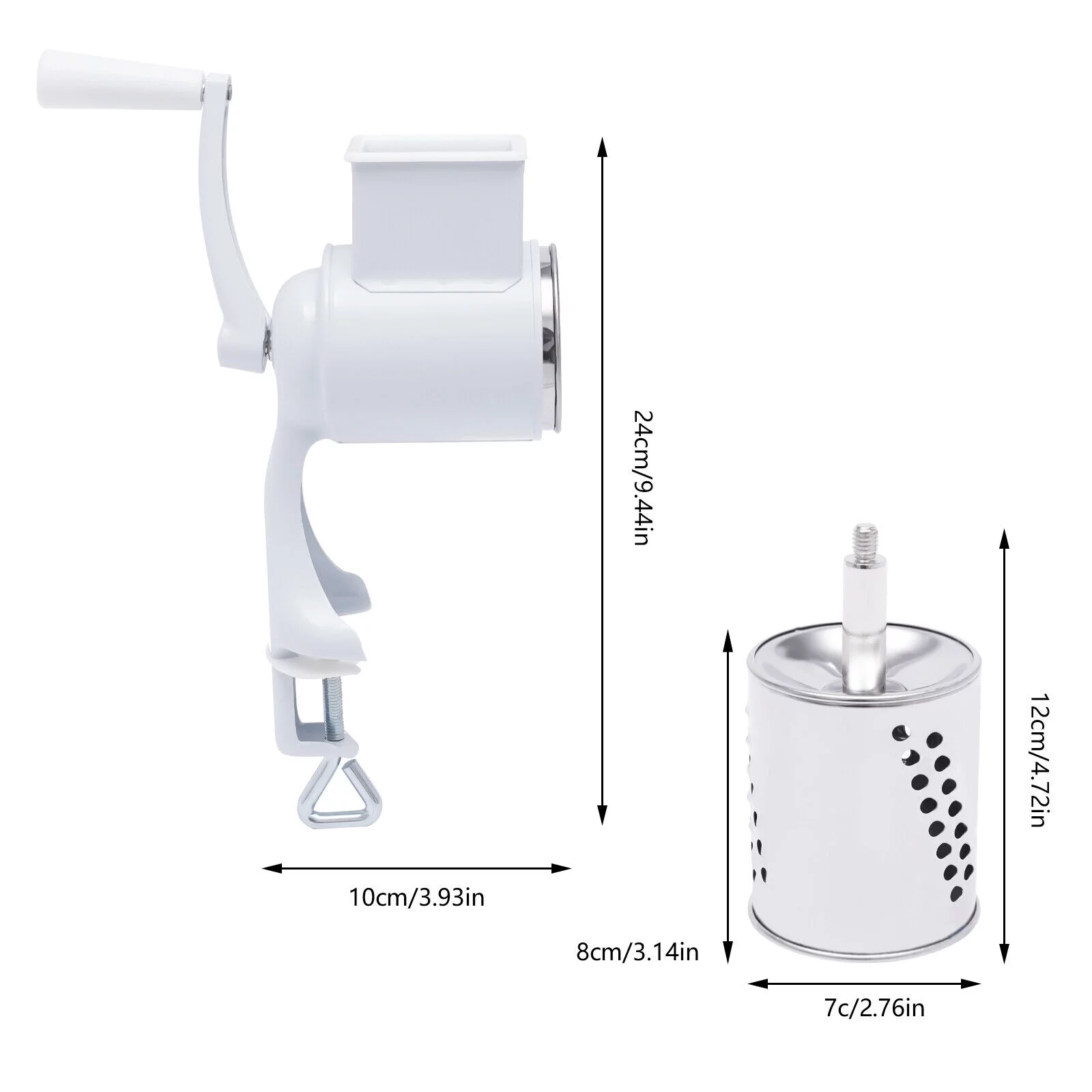 Miumaeov Rotary Cheese Grater with Handle Vegetable Shredder with 5 Stainless Steel Drum Blades, Round Mandoline Slicer Nuts Grinder