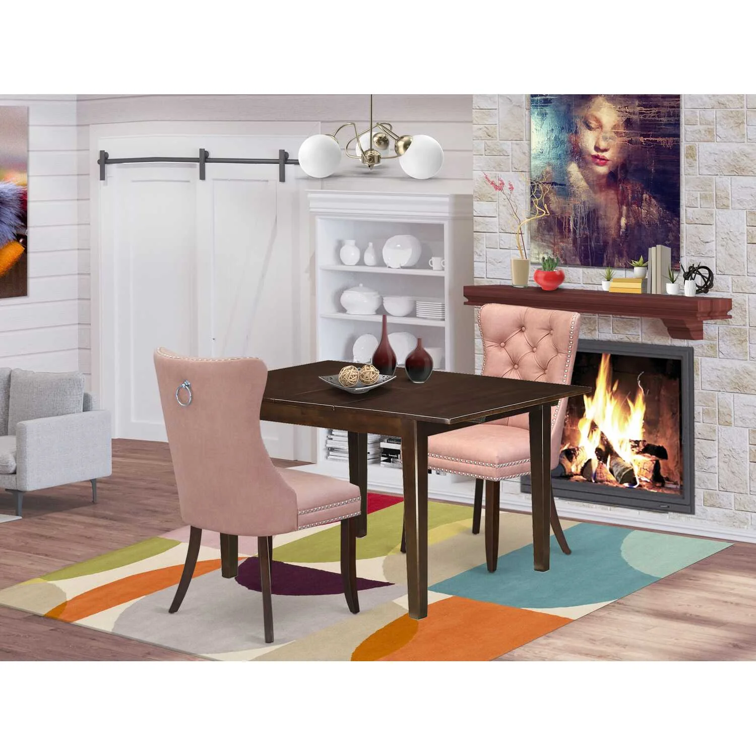 East West Furniture 3 Piece Dining Set Consists of a Rectangle Kitchen Table with Butterfly Leaf