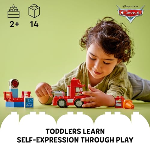 LEGO DUPLO Disney and Pixar’s Cars Mack at The Race Construction Set, Toddler Toy for Boys and Girls, Car Toy for Kids to Learn Through Play, Buildable Red Hauler Truck from The Cars Movie, 10417