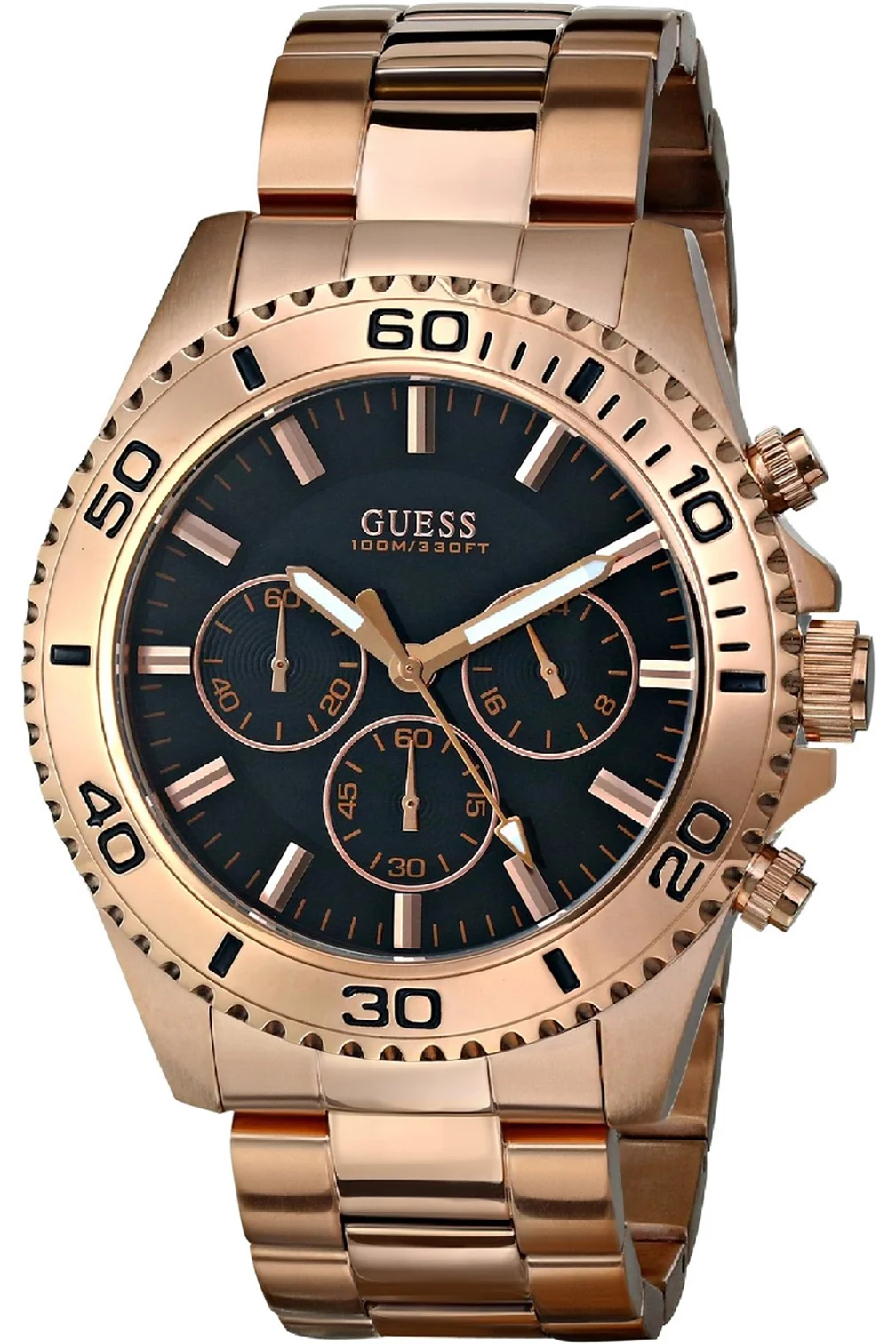 Guess Men's STEEL W0170G3, Chronograph Sporty & Sophisticated,Rose Gold-Tone,Screw Crown,100m WR