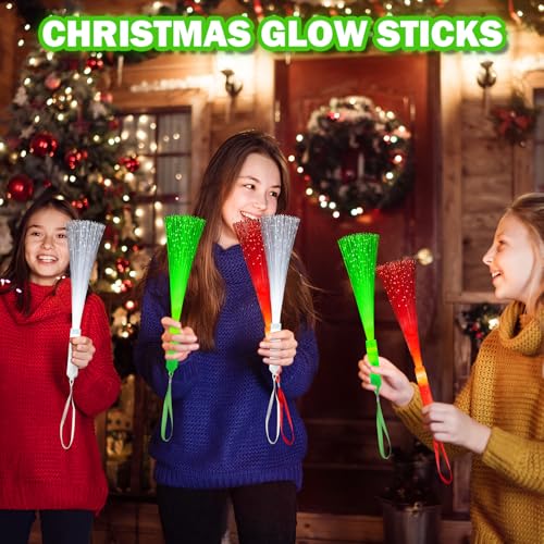 Christmas Light Up Fiber Optic Wand Party Favors Supplies for Kids-12 Pack, Xmas Red White Green Glow Sticks Toys Gifts Games Activities for Toddlers, Non Candy Treat Stocking Stuffers for Boys Girls