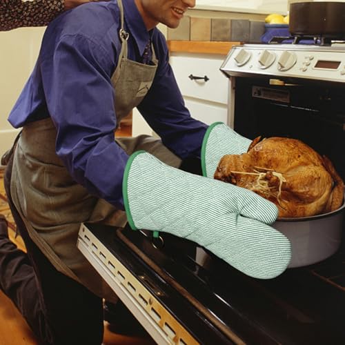 1 Pair Yarn Dyed Oven Mitts 100% Cotton Heat Resistant 470 Degree Gloves Men Women Cooking Baking Barbecue BBQ Microwave Crafting Machine Washable Pot Holders Mittens (red2)