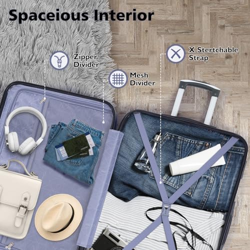 AnyZip Luggage ABS+PC Hardside Lightweight Suitcase with Spinner Wheels TSA Lock, Checked-Large 28-Inch, Cream