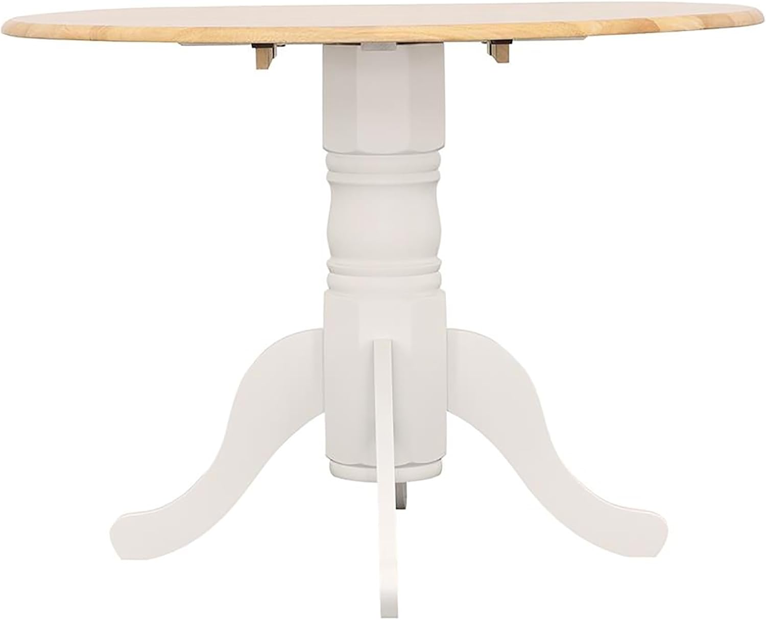 Natural Brown and White Round Dining Table with Drop Leaf