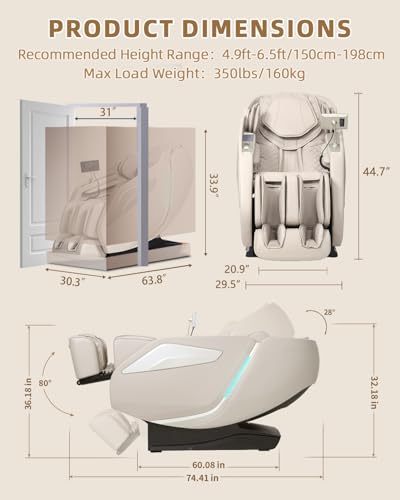 Full Body Zero Gravity Massage Chair with Body Scan 4D Intelligent Shiatsu Strecth Massage, Back/Leg Heated with AI Voice Control Bluetooth Speaker Airbags SL Track Massage Beige
