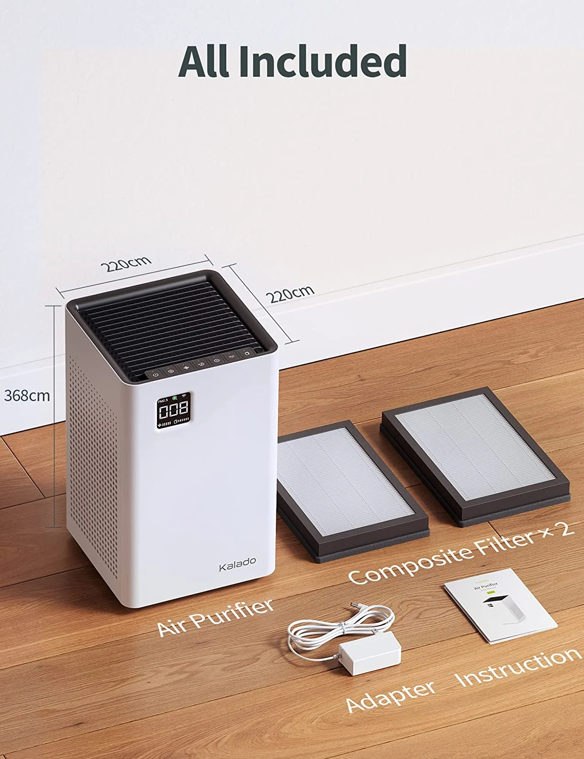 Kalado Air Purifier with Smart Wi-Fi,  Double Filter, Voice Control, PM2.5 Detector, Energy Saving