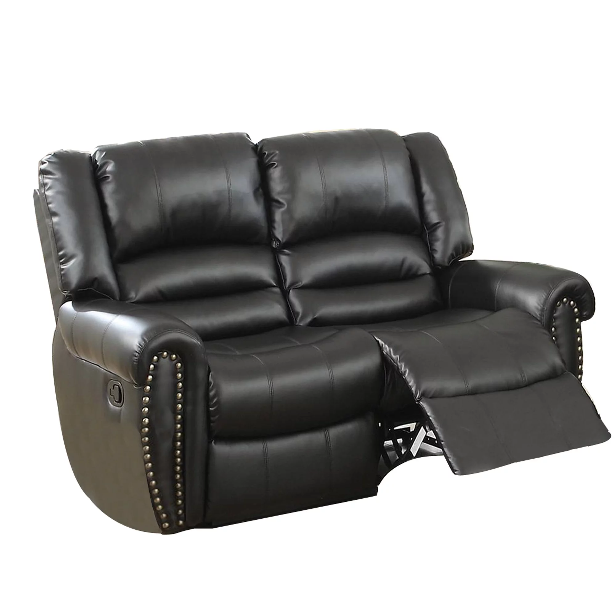 Imposing Style Bonded Leather & Plywood Reclining Love Seat, Black