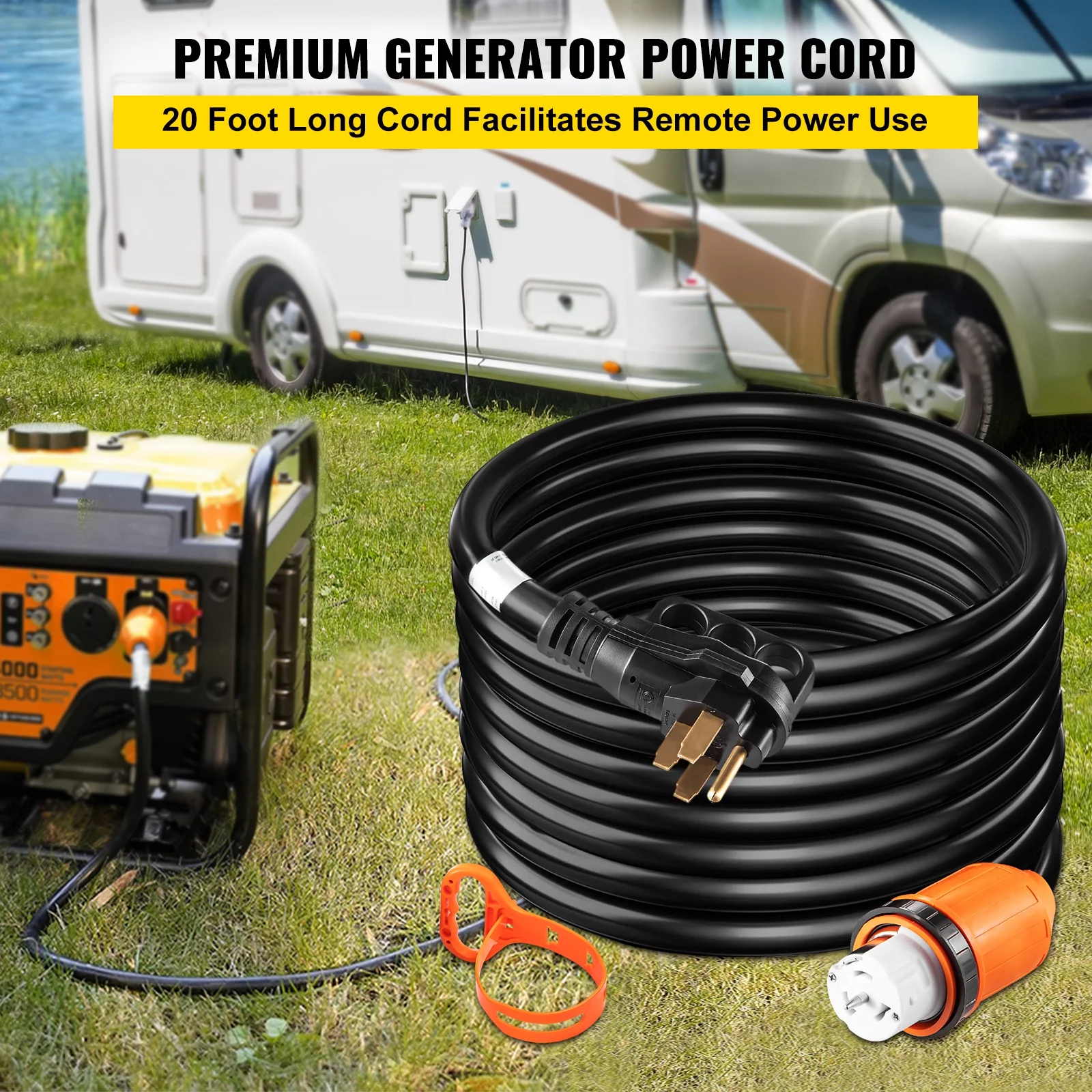 BENTISMHeavy Duty Generator Cord, 20 Feet Generator Power Cord, 50AMP ETL Listed Cord, 12000 Watts Black Cable, SS2-50R Generator Plug, SS2-50P Extension Cord, 125/250V Generator Wire w/Portable Strap