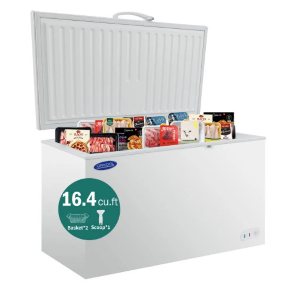 ORIKOOL Chest Freezer 16.4 Cu.ft Solid Top Commercial Deep Chest Freezers with Lockable Stay-Open Lid Painted for Back-of-House Bulk Storage  White + Steel