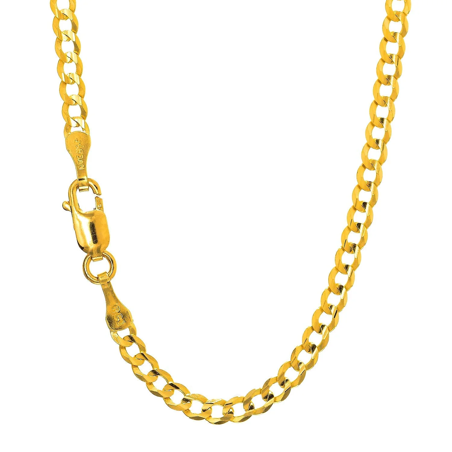 10k Solid Yellow Gold 3.6 mm Comfort Curb Chain Necklace, Lobster Claw Clasp-24 Inches, 7.9gr.
