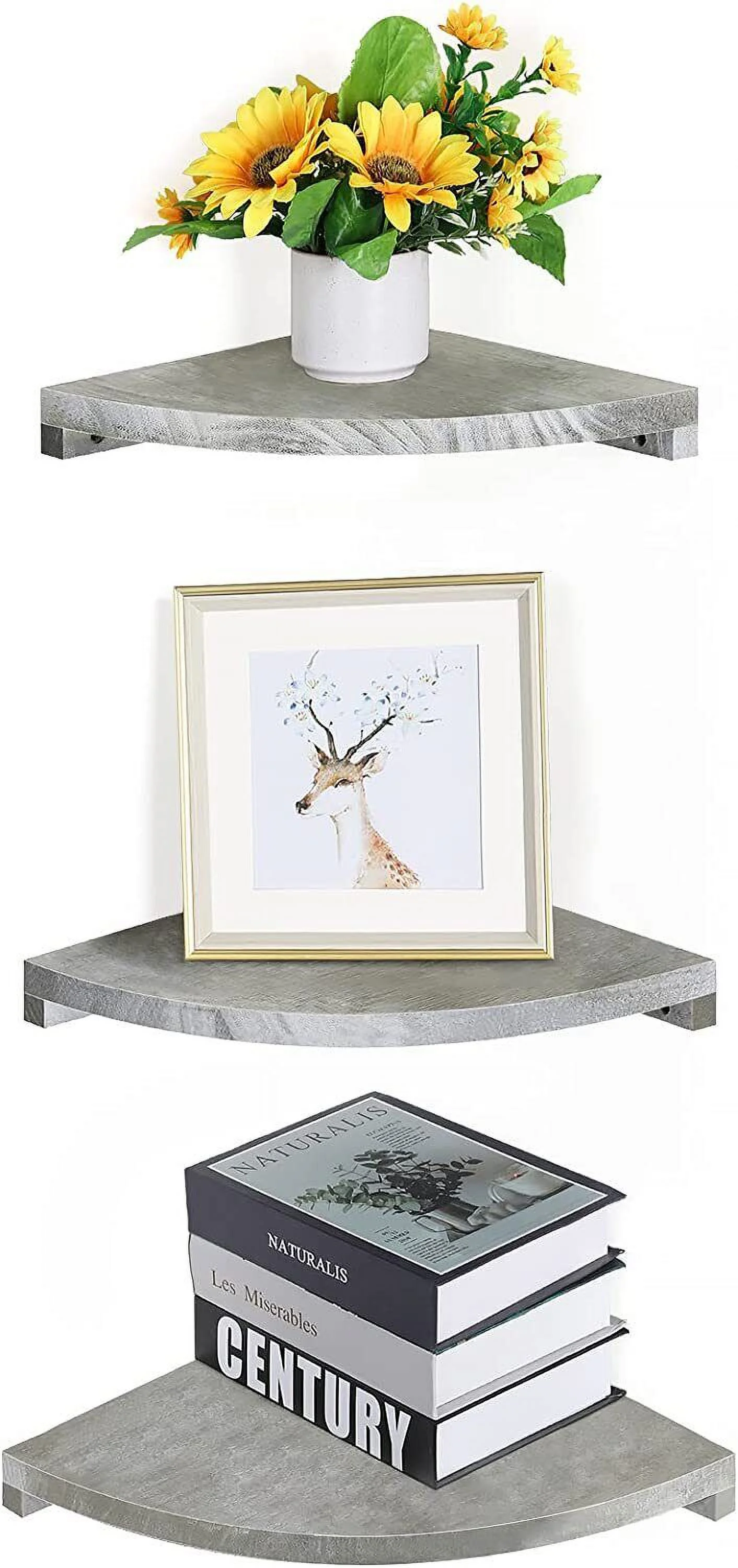 Corner Floating Shelves Wall Mounted Wood Hanging Shelf Rustic WhiteSet of 3