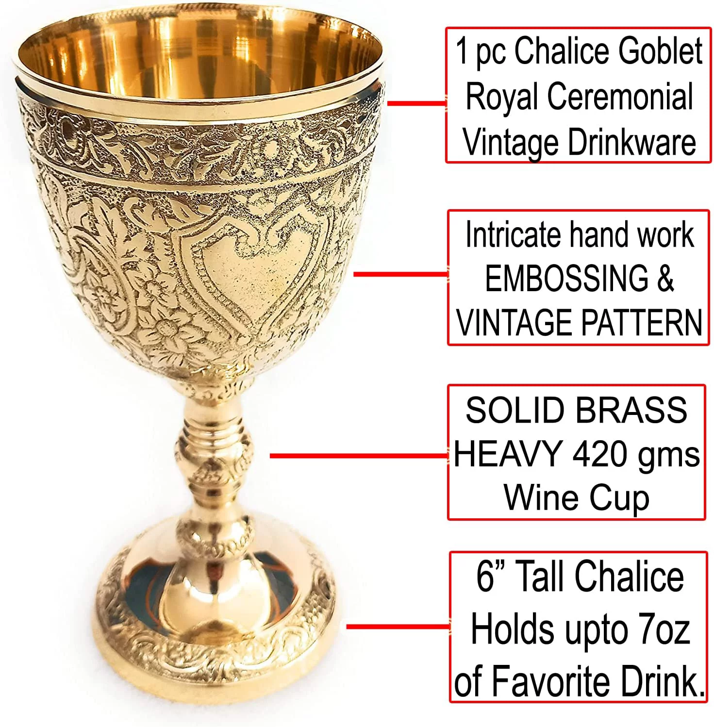 Vintage Chalice Goblet | 1x Royal Wine Cups of King Arthur - Renaissance Medieval Gifts for Communion, Christmas Pack of 1pc (Roman Chalice)